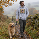 Man walking his dog wearing a personalised adult hoodie with a photo print