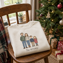 Personalised family sweatshirt folded by the Christmas tree