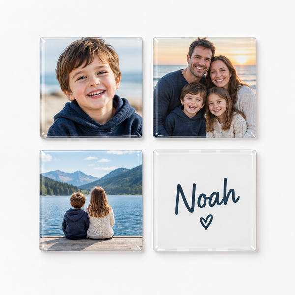 Set of personalised acrylic photo fridge magnets with family photos