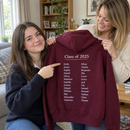 Pupil finding her name on the back of a school leavers hoodie