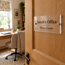 Personalised acrylic door plaque on a home office door
