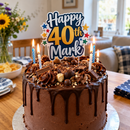 Personalised acrylic cake topper on a 40th birthday cake