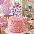 Personalised acrylic cake topper on a birthday cake at a party
