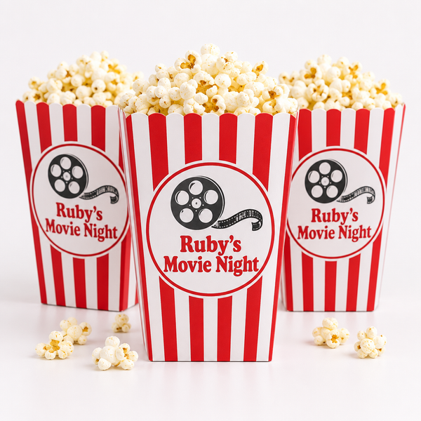 Personalised Popcorn Boxes with Name – personalised popcorn boxes printed Ruby's Movie Night