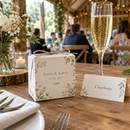 Personalised wedding favour box at a barn wedding place setting