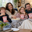 Family movie night with personalised popcorn boxes
