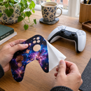 Applying a custom games controller skin to a controller on a desk