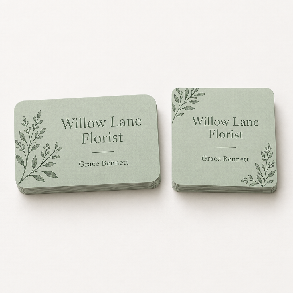 Rounded Corner & Square Business Cards – Custom Printed from Your Artwork – 100, 250 or 500 – Rounded Corner & Square Business Cards – rounded corner business cards on a white background, showing an example