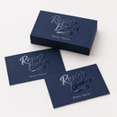 Spot gloss business cards on a white background, showing an example personalised design