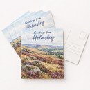 Custom printed postcards on a white background, showing an example personalised design