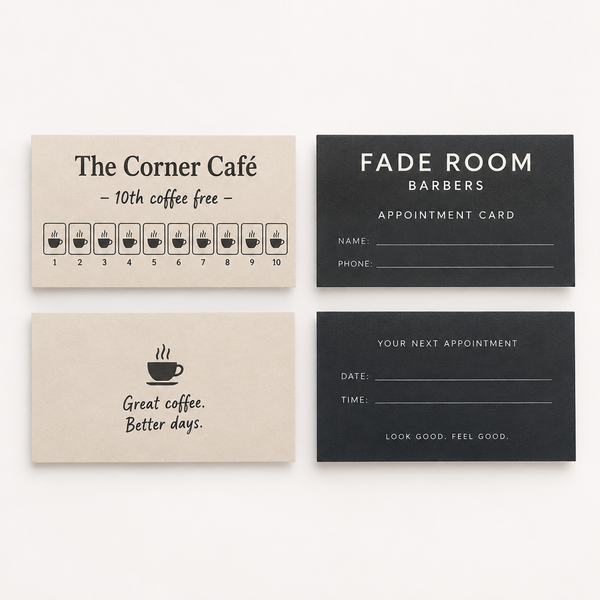 Appointment & Loyalty Cards – loyalty cards on a white background, showing an example personalised design
