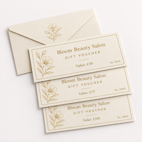 Numbered gift vouchers on a white background, showing an example personalised design