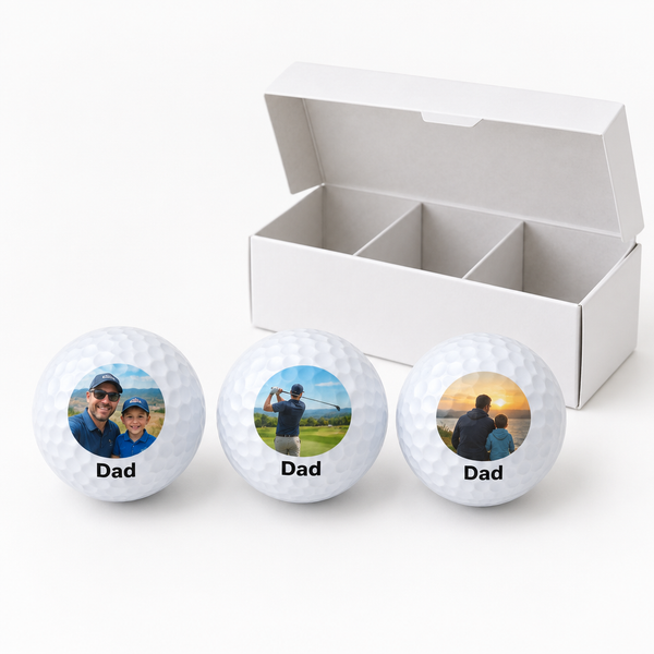 Personalised printed golf balls with photo and the name Dad
