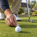 Personalised golf ball marker with the name Steve on a putting green