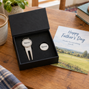 Personalised golf ball marker and divot tool in a gift box