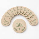 Baby milestone wooden discs set of 12 personalised with the name Isla