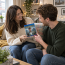 Partner receiving a personalised video game case as an anniversary gift