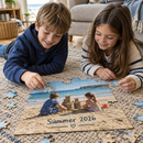 Children completing a personalised wooden jigsaw puzzle