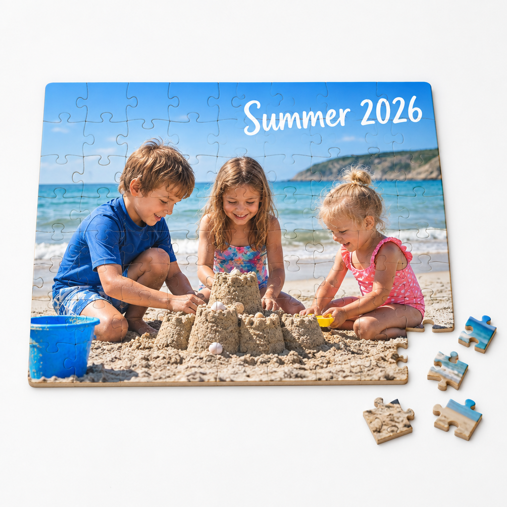 Personalised Wooden Jigsaw Puzzle – Photo Jigsaw with Message – 30 Pieces for Kids or 120 Pieces – Personalised wooden jigsaw puzzle with a family photo and message