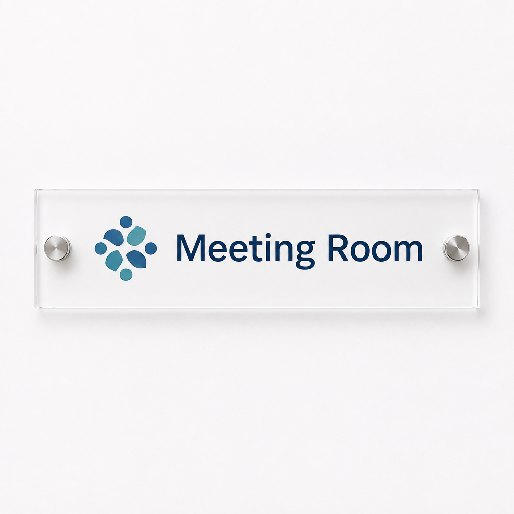 Personalised Acrylic Office & Door Sign – Custom Text & Logo – 30 x 10 cm – Personalised Acrylic Office & Door Sign – acrylic door sign on a white background, showing an example personalised design