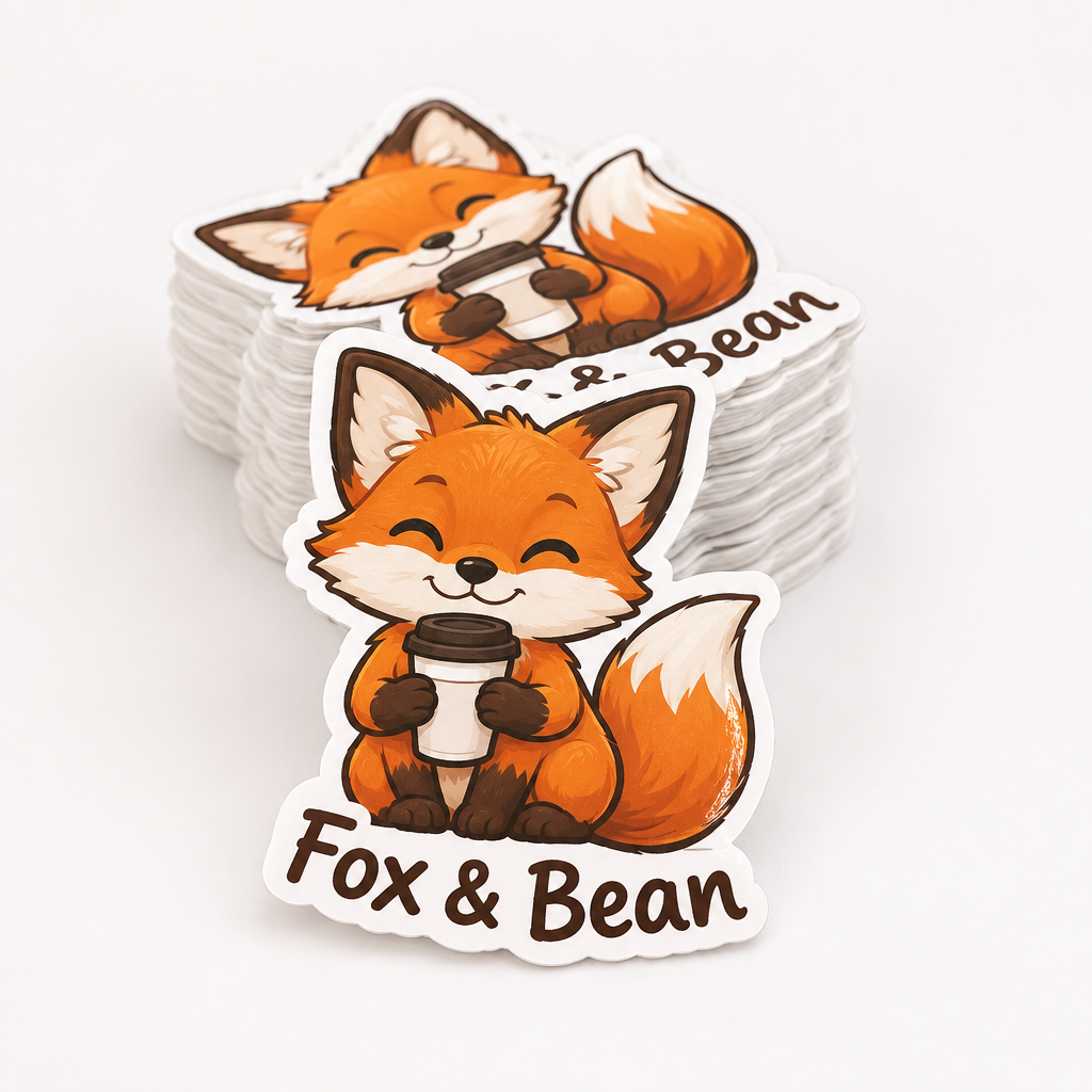Custom Die-Cut Stickers – Cut to the Shape of Your Logo or Design – 50, 100 or 250 – Custom die-cut stickers on a white background, showing an example personalised design