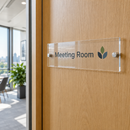 Acrylic door sign on an office door
