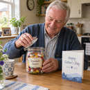 Grandad opening a personalised sweet jar on Father's Day
