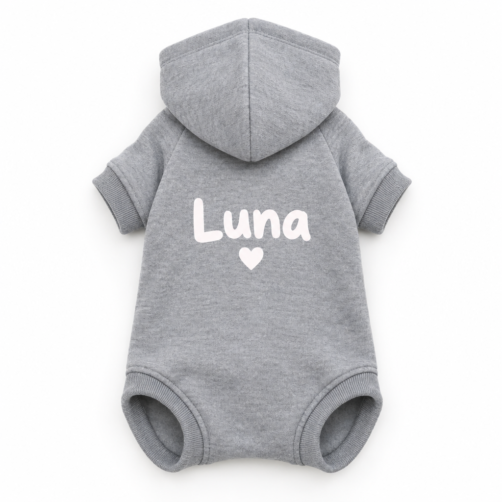 Personalised Dog Hoodie with Name – Custom Printed Pet Hoodie – Sizes XS to L – Personalised dog hoodie with the name Luna printed on the back