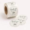 Thank you stickers on a white background, showing an example personalised design