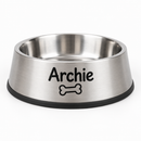Personalised stainless steel pet bowl with the name Archie
