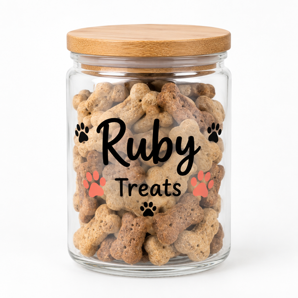 Personalised pet treat jar with the name Ruby