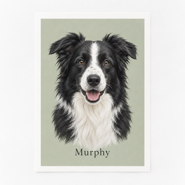 Custom pet portrait print of a dog with the name Murphy