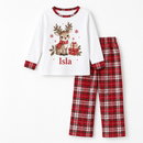 Personalised Christmas pyjamas with the name Isla on a white background