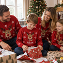 Matching family Christmas jumper with the name Noah worn by a family on Christmas morning