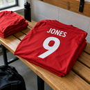 Football kit name and number printing in a changing room