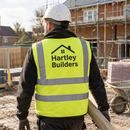 Hi-vis vest with logo worn on a building site