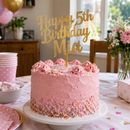 Personalised glitter cake topper on a birthday cake