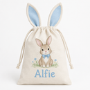Personalised Easter basket bag with the name Alfie on a white background