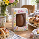 Personalised Easter egg box with the name Ruby on an Easter breakfast table