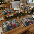 Personalised photo placemat, a set of four personalised placemats on a festive Christmas dinner table