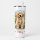 Personalised tumbler with straw printed with a dog photo and the name Daisy