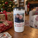 Photo travel mug with a Merry Christmas Grandad message under the tree