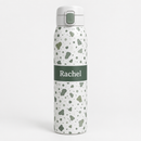Personalised stainless steel bottle with one-touch lid, terrazzo pattern and the name Rachel