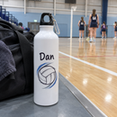 White sports bottle with a name in a sports hall