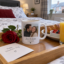 Couple photo mug on a Valentine's breakfast tray