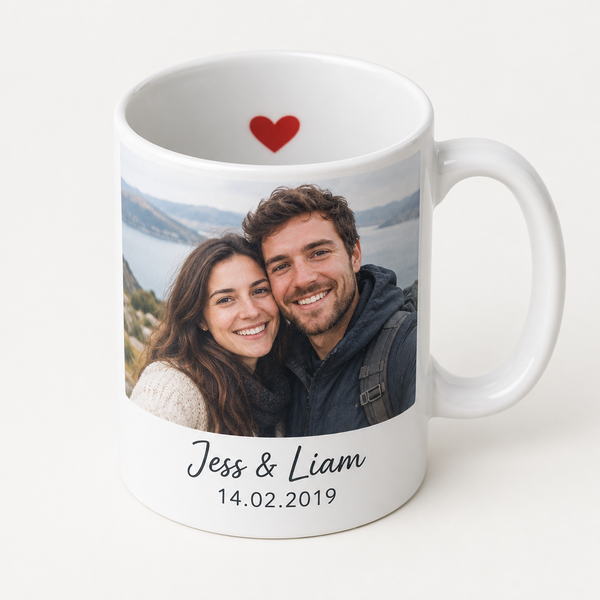 Personalised 'I Love You' Hidden Heart Mug – personalised I love you mug with a couple photo, names and date