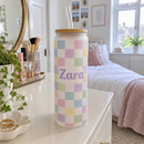 Frosted 750ml glass cup with a name on a dressing table