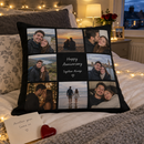 Couple photo collage cushion on a bed