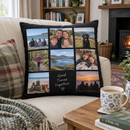 Nine photo cushion on a cream sofa
