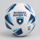 Personalised football printed with team name, badge and player name on navy and sky blue panels